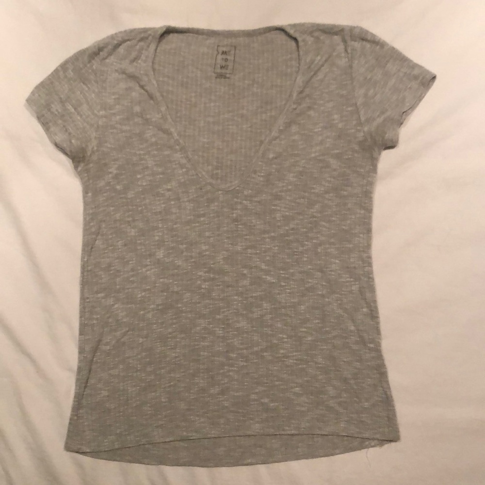 Lightly worn, light gray me to we scoop neck shirt